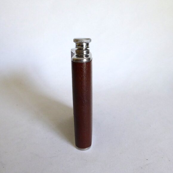 VINTAGE GUARANTEED HIP FLASK 18-8 STAINLESS STEEL & BROWN LEATHER? VINYL? (USED) - Picture 3 of 10